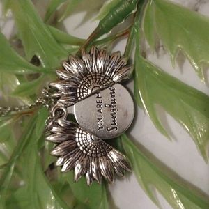 Silver sunflower "You Are My Sunshine"  necklace
